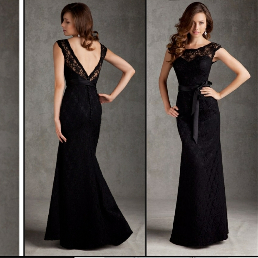Morilee Black Lace Mermaid Hem Bridesmaids 696 Maxi Event Dress Size 4